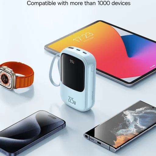 Baseus - Qpow Pro+ (P10067103313-00) - Power Bank, Lightning, 2x Type-C, USB, 22.5W, 20000mAh, Type-C kábel - Kék - 3