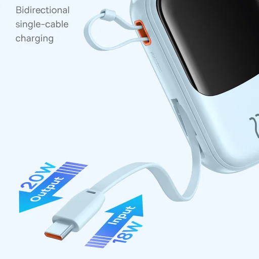 Baseus - Qpow Pro+ (P10067103313-00) - Power Bank, Lightning, 2x Type-C, USB, 22.5W, 20000mAh, Type-C kábel - Kék - 5