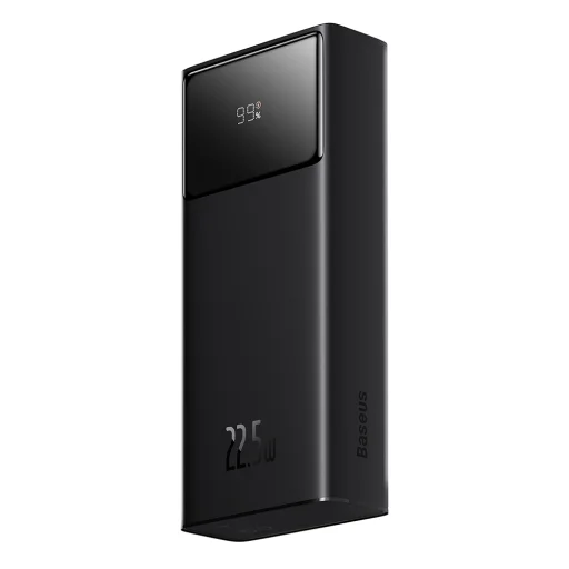 Baseus - Star-Lord Power Bank (PPXJ080001) - 2x USB, C típusú, Micro-USB, 22,5W, 20000mAh, C típusú kábel, 3A, 30cm - Fekete - 2