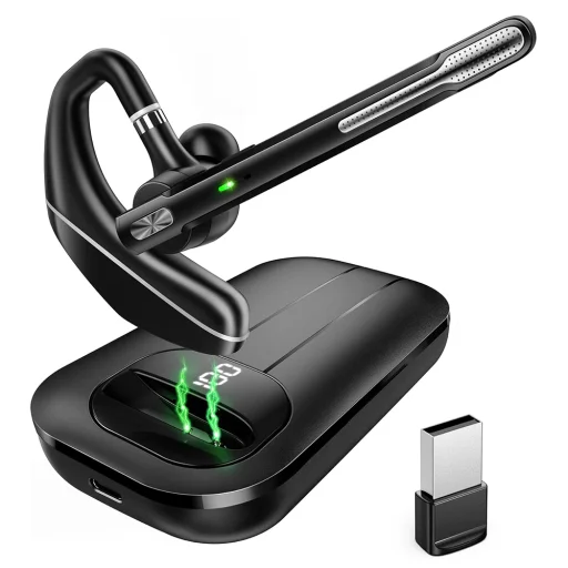 Techsuit - Bluetooth Headset (CB2) - Kihangosító, zajszűrő, kettős mikrofon, Bluetooth 5.3, 1000mAh, 96 óra beszélgetési idő - Fekete - 1