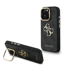 Guess PU 4G Metal Logo Stand Camera Frame iPhone 15 Pro Max fekete tok