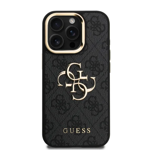 Guess PU 4G Metal Logo Stand Camera Frame fliptok iPhone 15 Pro fekete tok - 3