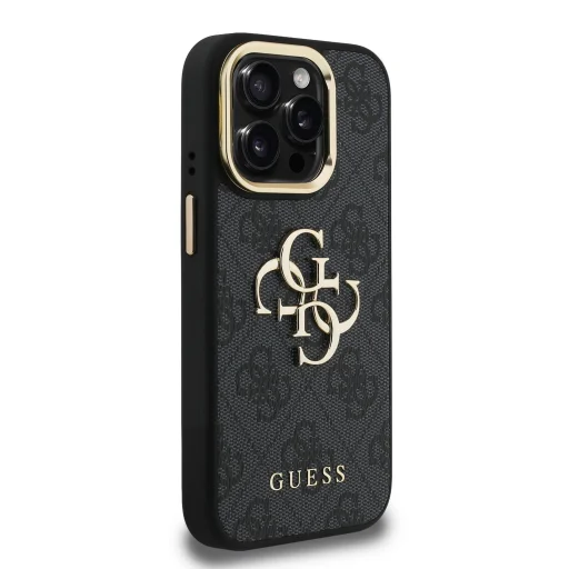 Guess PU 4G Metal Logo Stand Camera Frame fliptok iPhone 15 Pro fekete tok - 4