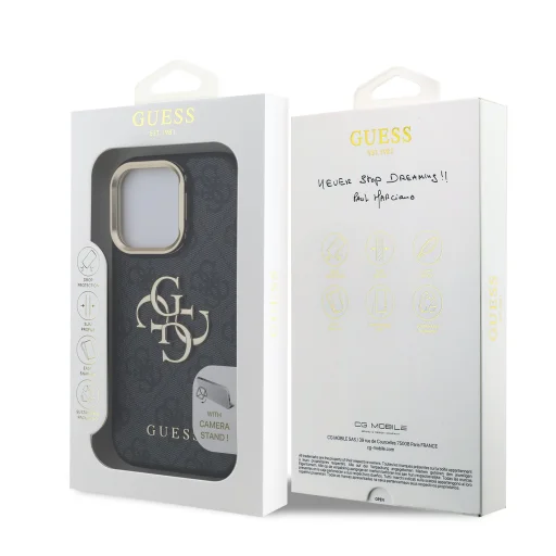 Guess PU 4G Metal Logo Stand Camera Frame fliptok iPhone 15 Pro fekete tok - 7