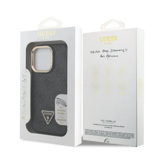 Guess PU 4G Strass Triangle Logo Stand Camera Frame MagSafe iPhone 15 Pro tok - 7