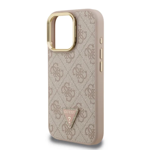 Guess PU 4G Strass Triangle Logo Stand Camera Frame MagSafe tok iPhone 15 Pro Max Pink - 5