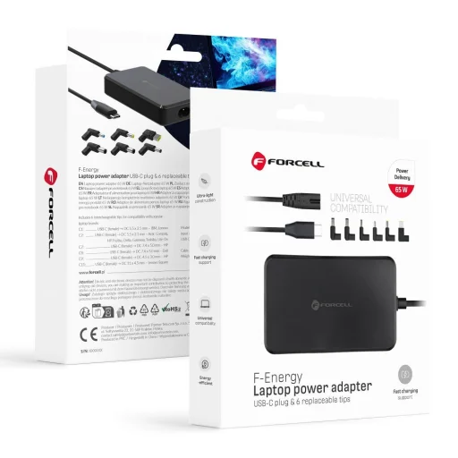 FORCELL F-ENERGY E856 univerzális laptop töltő 65W (6 adapterrel) - fekete - 2