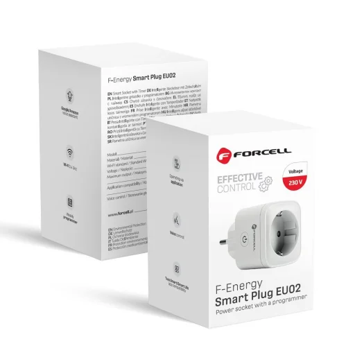 FORCELL F-ENERGY EU02 Okos Dugalj 230V WiFi-vel, programozóval és Tuya/Amazon Alexa támogatással - fehér - 1