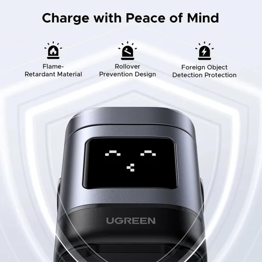 Ugreen - Vezeték nélküli töltő 2 az 1-ben W709 (45775) - Intelligens kijelző, MagSafe, iPhone-hoz, AirPods-hoz, USB-C, Vicces emoji, 25W - Fekete - 5