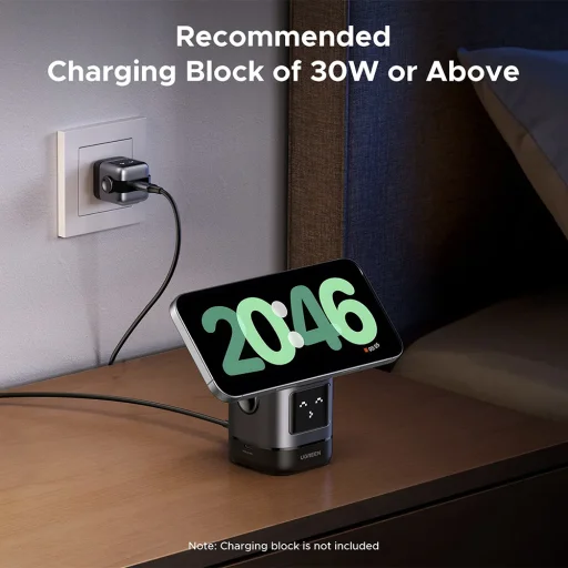 Ugreen - Vezeték nélküli töltő 2 az 1-ben W709 (45775) - Intelligens kijelző, MagSafe, iPhone-hoz, AirPods-hoz, USB-C, Vicces emoji, 25W - Fekete - 10