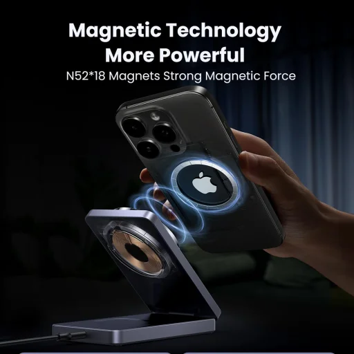  Ugreen - Vezeték nélküli töltő 2 az 1-ben W528 (45056) - MagSafe, iPhone-hoz, AirPods-hoz, Összecsukható, 20W, 3A - Fekete - 2