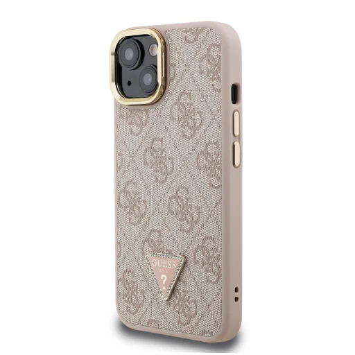  iPhone 14 Pink Guess PU 4G Strass Triangle Logo állványos kamera keret MagSafe tok - 2
