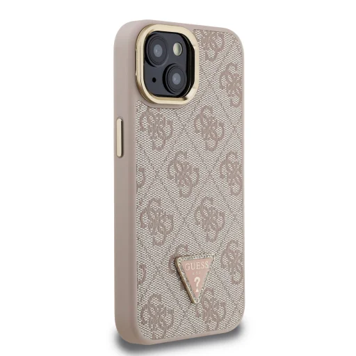  iPhone 14 Pink Guess PU 4G Strass Triangle Logo állványos kamera keret MagSafe tok - 4