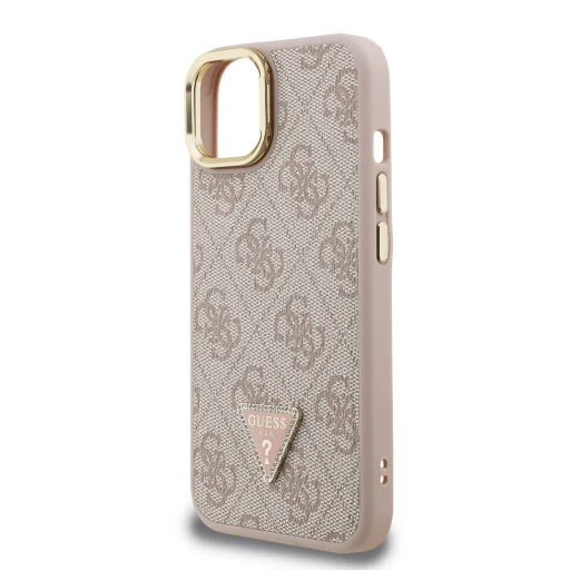  iPhone 14 Pink Guess PU 4G Strass Triangle Logo állványos kamera keret MagSafe tok - 5