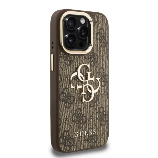 Guess PU 4G Metal Logo álló fliptok iPhone 15 Pro Barna tok - 4