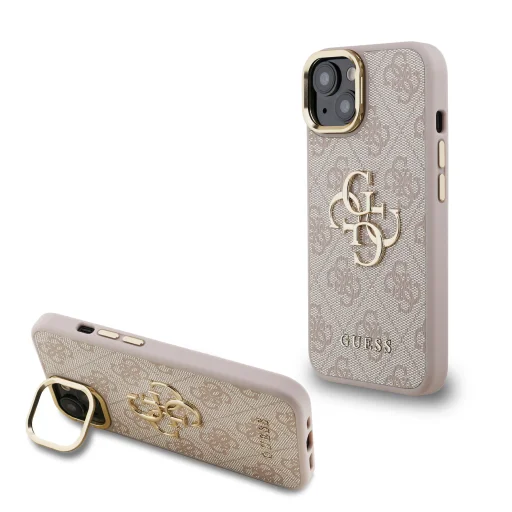 Guess PU 4G Metal Logo Stand Camera Frame tok iPhone 15 Pink - 1