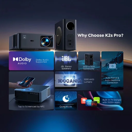 Yaber K2s Pro LCD FullHD 1080p Multimédia Projektor JBL Hangszórókkal és Mélynyomóval - Fekete - 11