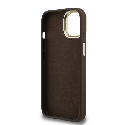 Guess PU 4G Fém Logós Állvány Kamerakerettel iPhone 15 barna tok - 6