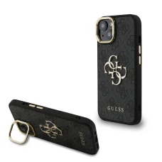  iPhone 13 Fekete Guess PU 4G Metal Logo Stand Kamera Keretes tok
