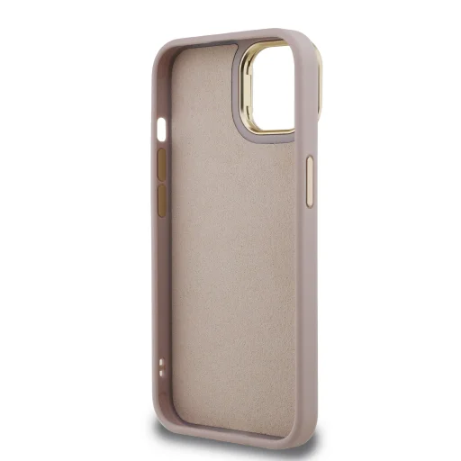  iPhone 14 Pink Guess PU 4G Metal Logo Állvány Kamera Keretes tok - 6