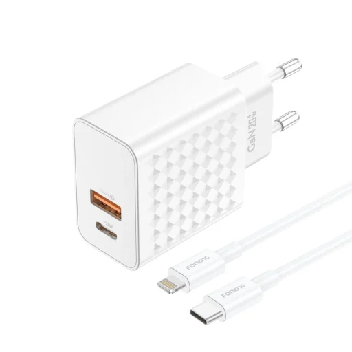 FONENG hálózati töltő EU42 GaN PD 20W 1xUSB-C + 1xUSB QC3.0 + kábel USB-C - Lightning Fehér - 2