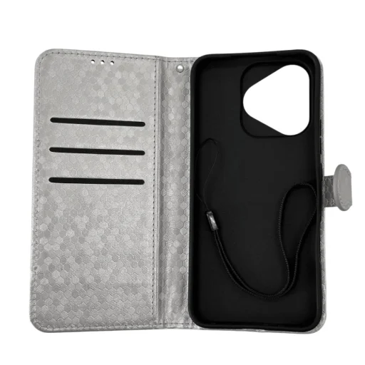  Honor 400 Lite ezüst irizáló fliptok bankkártya tartóval, csuklópánttal - 2