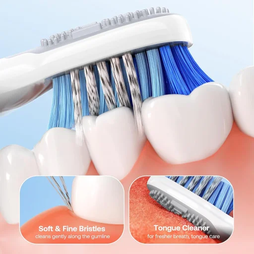  Bitvae - Elektromos Fogkefe Napi (D2) - Ultrahangos, 8 Fej, Tartó, Tok, Intelligens Időzítő, IPX7, 5 Mód, Újratölthető - Fehér - 3