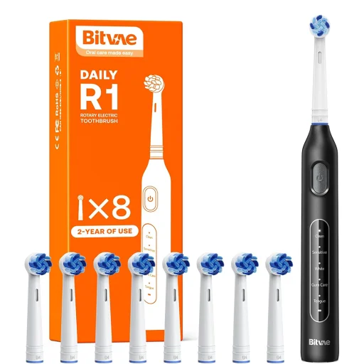  Bitvae - Elektromos fogkefe (BVR1) - 8 fejjel - Fekete - 1