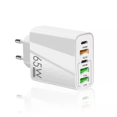 Techsuit - Prémium Fali Töltő PentaXPower (CHC2) - 3x USB QC 3.0, 2x Type-C PD 20W, 65W, 1m - Fehér