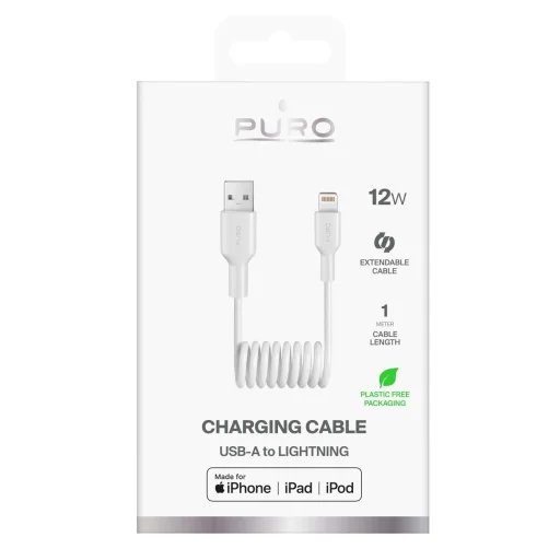 Puro 12W USB-A - Lightning Spiral kábel 1m - Fehér - 2