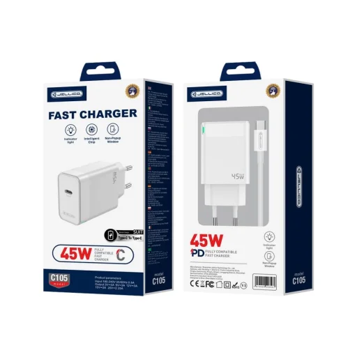 JELLICO fali töltő C105 GaN PD 45W 1xUSB-C + kábel USB-C - USB-C Fehér - 2