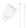 JELLICO fali töltő C79 GaN PD 65W 2xUSB-C + 1xUSB QC3.0 + kábel USB-C - Lightning Fehér