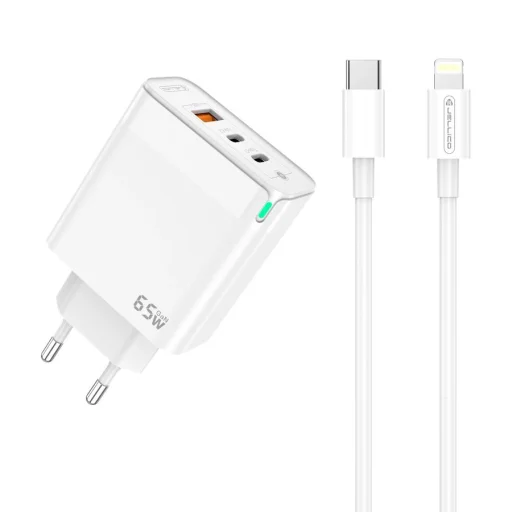 JELLICO fali töltő C79 GaN PD 65W 2xUSB-C + 1xUSB QC3.0 + kábel USB-C - Lightning Fehér - 1