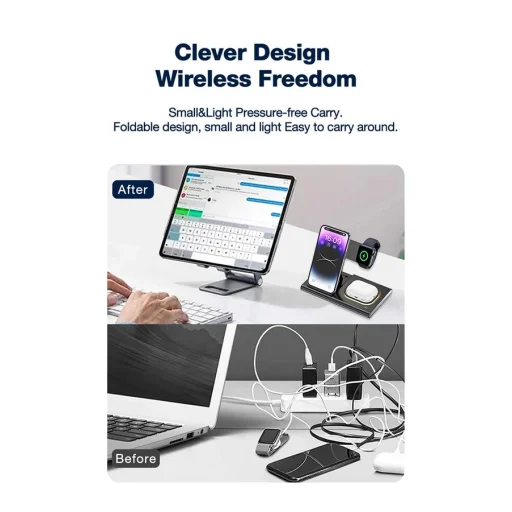 JELLICO vezeték nélküli töltő 3 az 1-ben W12 15W Fekete - 3