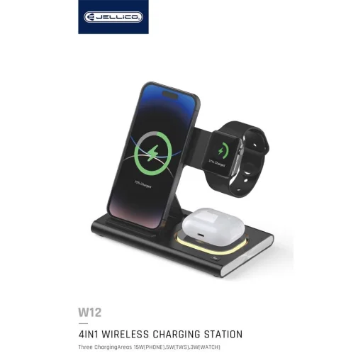 JELLICO vezeték nélküli töltő 3 az 1-ben W12 15W Fekete - 6