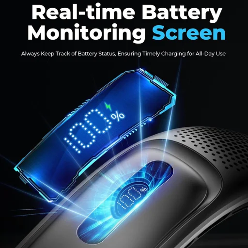  Techsuit - Nyakventilátor (S11) - Hordozható, Szilikon Támasszal, 4-szeres Légáramlás, Digitális Kijelző, 4000mAh, 4800RPM - Fehér - 6