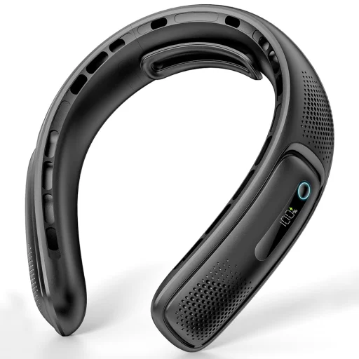  Techsuit - Nyakventilátor (S11) - Hordozható, szilikon tartó, 4x légáramlás, digitális kijelző, 4000mAh, 4800RPM - Fekete - 1