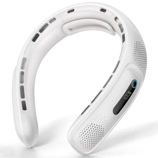  Techsuit - Nyakventilátor (S11) - Hordozható, Szilikon Támasszal, 4-szeres Légáramlás, Digitális Kijelző, 4000mAh, 4800RPM - Fehér - 1