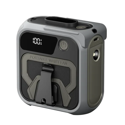  Techsuit - Prémium Hordozható Mini Ventilátor (Z13) - Power Bankkal, Újratölthető, 5 Szélsebesség, Övcsat, 10000mAh - Szürke - 1