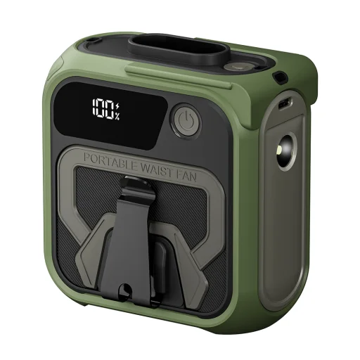  Techsuit - Prémium Hordozható Mini Ventilátor (Z13) - Power Bankkal, Újratölthető, 5 Szélsebességgel, Övbújtatóval, 10000mAh - Zöld - 1