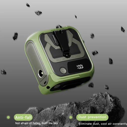  Techsuit - Prémium Hordozható Mini Ventilátor (Z13) - Power Bankkal, Újratölthető, 5 Szélsebességgel, Övbújtatóval, 10000mAh - Zöld - 4
