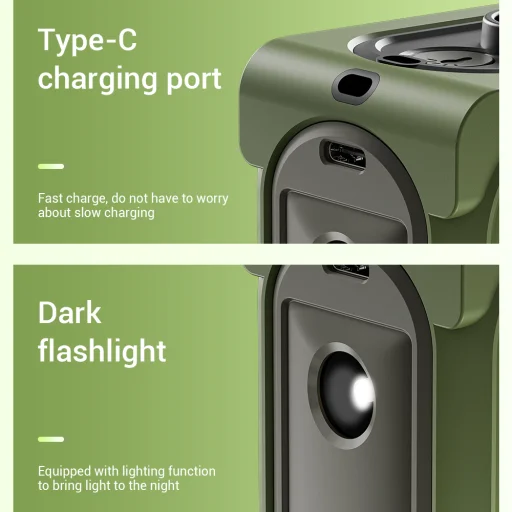  Techsuit - Prémium Hordozható Mini Ventilátor (Z13) - Power Bankkal, Újratölthető, 5 Szélsebességgel, Övbújtatóval, 10000mAh - Zöld - 3