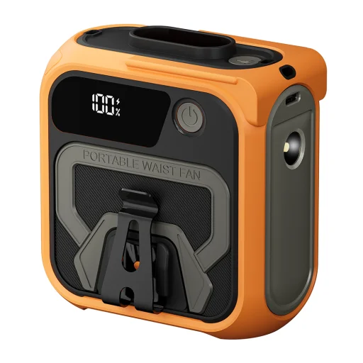  Techsuit - Prémium Hordozható Mini Ventilátor (Z13) - Power Bankkal, Újratölthető, 5 Szélsebességgel, Övcsattal, 10000mAh - Narancssárga - 1