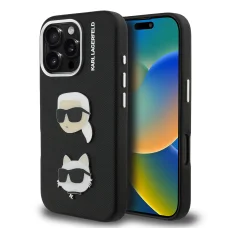  iPhone 16 Pro fekete Karl Lagerfeld Grained PU K&CH Heads tok