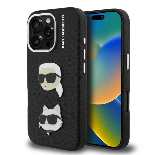 iPhone 16 Pro Max Fekete Karl Lagerfeld Grained PU K&CH Heads tok - 1