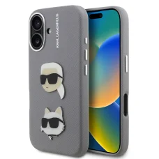  iPhone 16 Szürke Karl Lagerfeld Szemcsés PU K&CH Heads tok