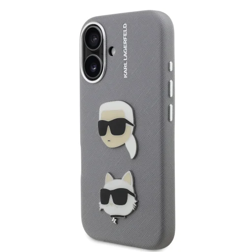  iPhone 16 Szürke Karl Lagerfeld Szemcsés PU K&CH Heads tok - 2