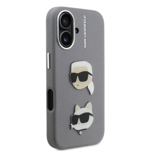  iPhone 16 Szürke Karl Lagerfeld Szemcsés PU K&CH Heads tok - 4