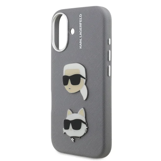  iPhone 16 Szürke Karl Lagerfeld Szemcsés PU K&CH Heads tok - 5