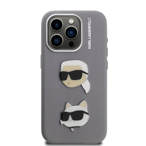  iPhone 15 Pro Max szürke Karl Lagerfeld Grained PU K&CH Heads tok - 3